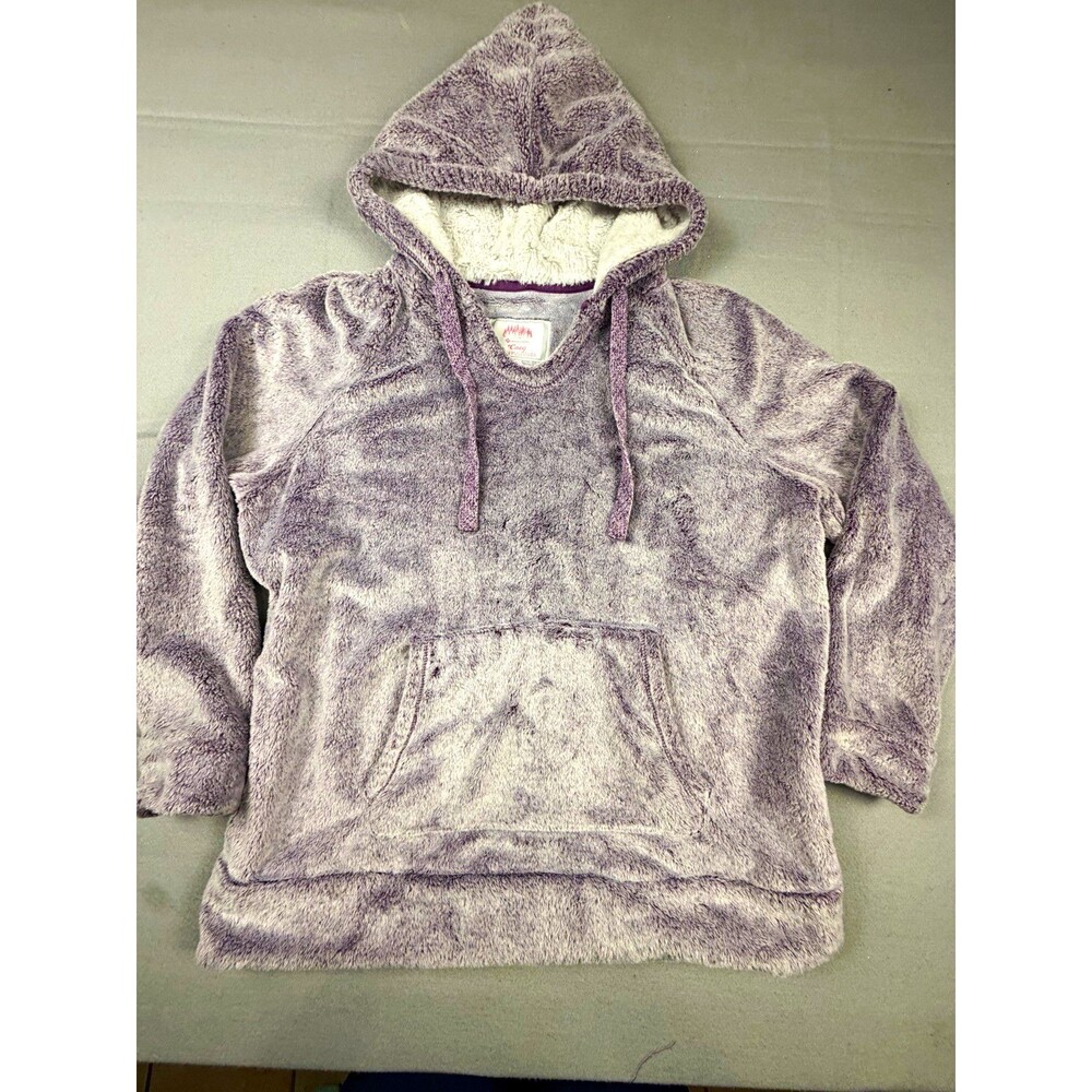 Member's Mark Cozy Plush Pullover Hoodie Purple/Cream Faux Fur Pockets L